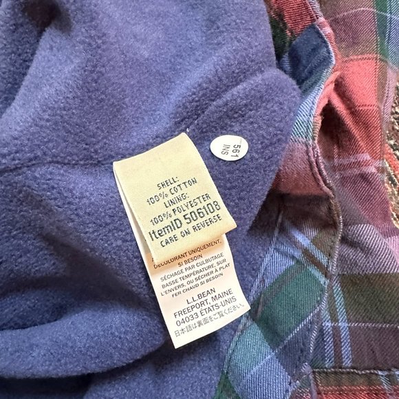 L.L. Bean Fleece Line Plaid Sweater Jacket Collar Purple Cotton Size Medium MP - Picture 4 of 7